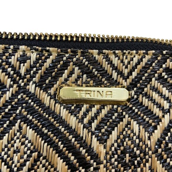Trina Brand Tan and Black Woven Cosmetic Bag With Zipper Closure - Picture 2 of 13